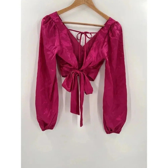 12TH TRIBE Pink Satin Crop Top - Picture 6 of 11